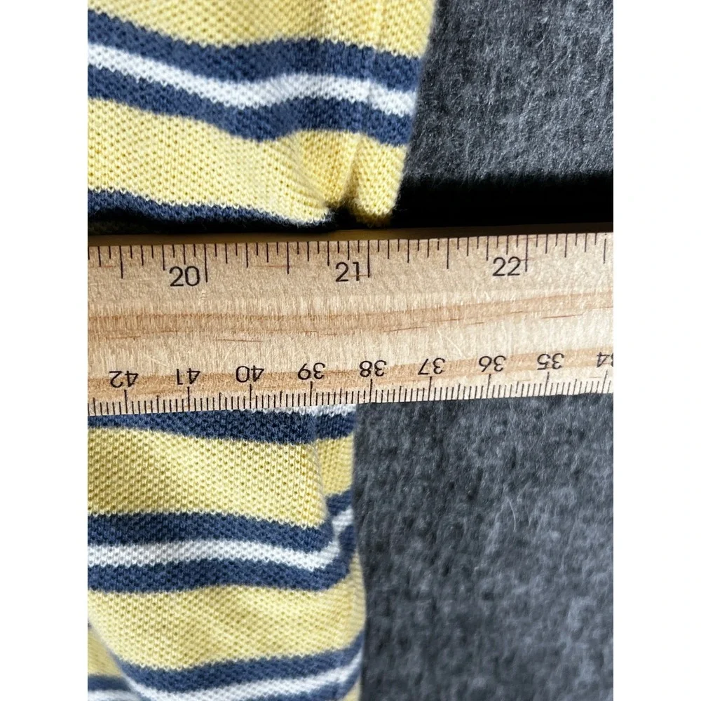 Polo Ralph Lauren Mens Large Yellow Navy Blue Striped Pique Short Sleeve Polo